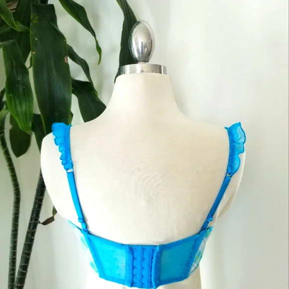 Victoria's Secret Vintage Sexy Little Things Blue Plaid Ruffle Bustier Bra NWT - Picture 4 of 16